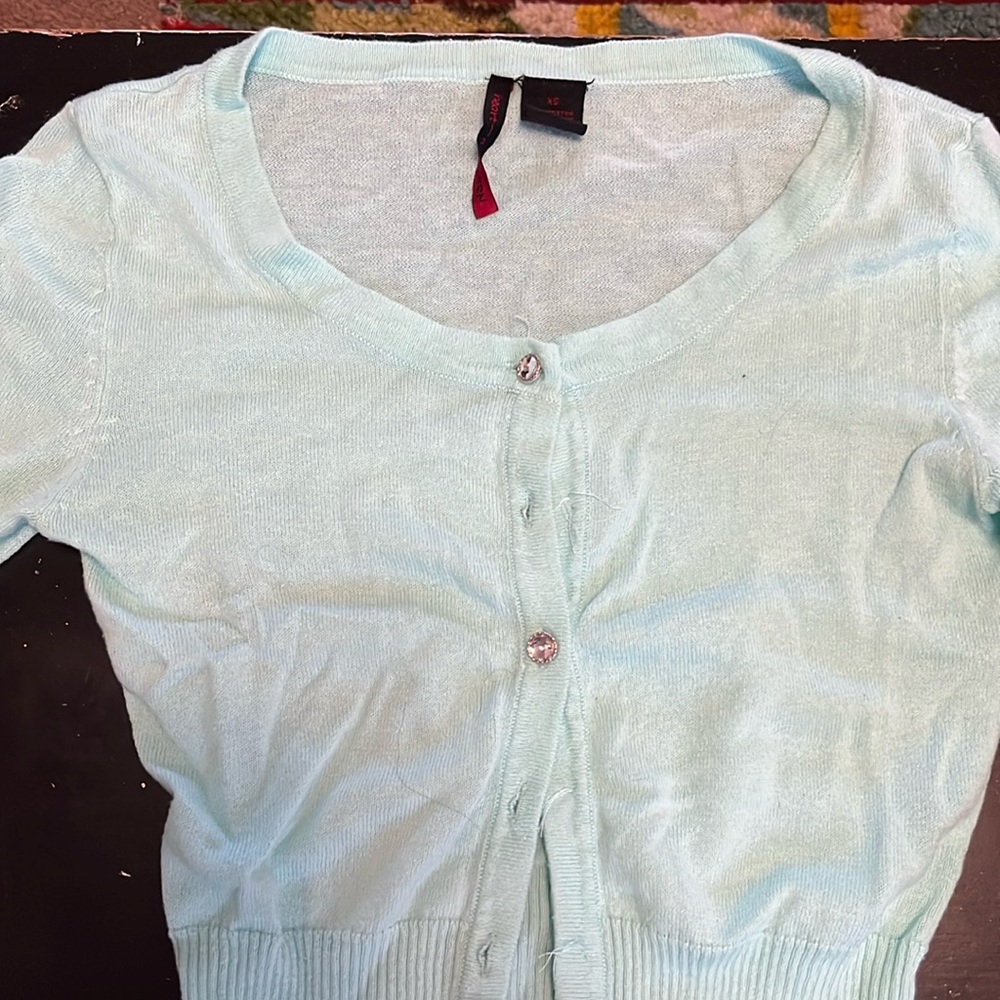Women’s XS Baby blue Heart n Crush sweater with buttons.